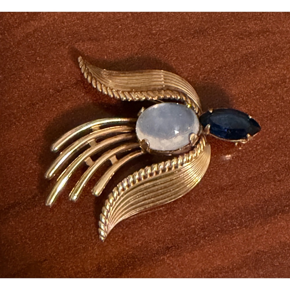 Van Dell 1/20 12K GF Moonstone Blue Spinel Brooch Pin 1.75"